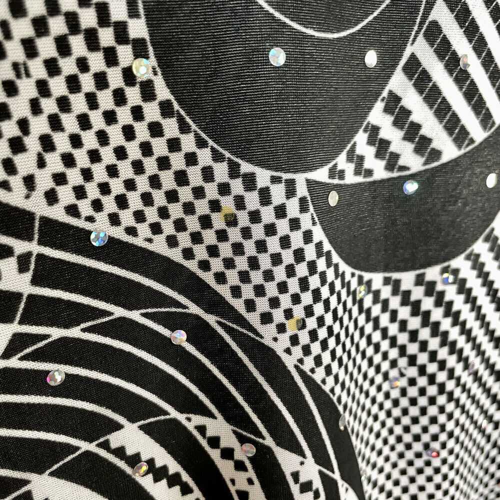 Vintage All Hours Size Small Top - 80s 90s Black White Sequined Graphic - Picture 5 of 9